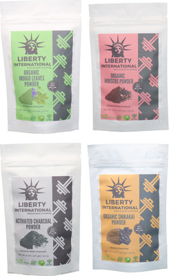 

LIBERTY INTERNATIONAL Indigo & Hibiscus & Charcoal & Shikakai Powder ( 227 Gm Each ) For Face , Hair & Skin Care Certified C18(Set of 4)