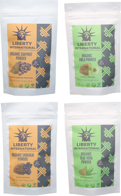 

LIBERTY INTERNATIONAL Soapnut & Amla & Shikakai & Aloevera Powder ( 114 Gm Each ) For Face , Hair & Skin Care Certified C18(Set of 4)