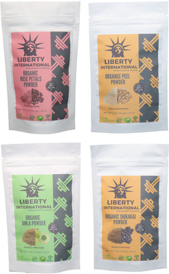

LIBERTY INTERNATIONAL Rose & Orange & Amla & Shikakai Powder ( 114 Gm Each ) For Face , Hair & Skin Care Certified C18(Set of 4)