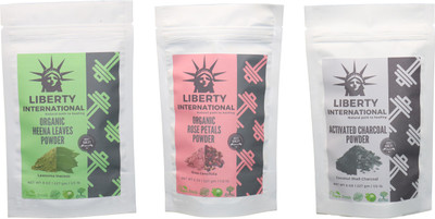 

LIBERTY INTERNATIONAL Heena & Rose & Charcoal Powder ( 227 Gm Each ) For Face , Hair & Skin Care Certified C18(Set of 3)