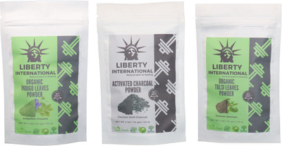 

LIBERTY INTERNATIONAL Indigo & Charcoal & Tulsi Powder ( 114 Gm Each ) For Face , Hair & Skin Care Certified C18(Set of 3)