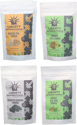 

LIBERTY INTERNATIONAL Orange & Amla & Charcoal & Aloevera Powder ( 227 Gm Each ) For Face , Hair & Skin Care Certified C18(Set of 4)
