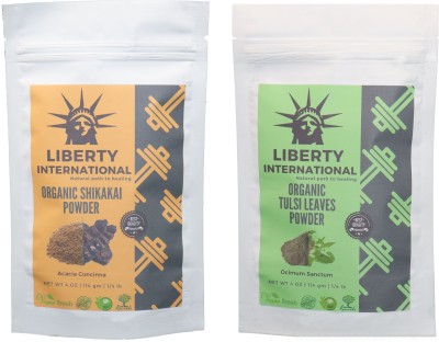 

LIBERTY INTERNATIONAL Shikakai & Tulsi Powder ( 114 Gm Each ) For Face , Hair & Skin Care Certified C18(Set of 2)