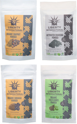 

LIBERTY INTERNATIONAL Soapnut & Charcoal & Shikakai & Tulsi Powder ( 114 Gm Each ) For Face , Hair & Skin Care Certified C18(Set of 4)