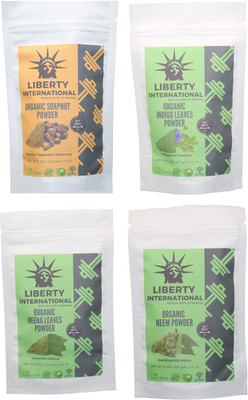 

LIBERTY INTERNATIONAL Soapnut & Indigo & Heena & Neem Powder ( 227 Gm Each ) For Face , Hair & Skin Care Certified C18(Set of 4)