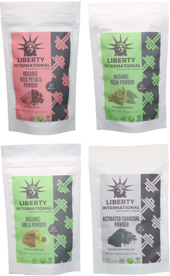 

LIBERTY INTERNATIONAL Rose & Neem & Amla & Charcoal Powder ( 114 Gm Each ) For Face , Hair & Skin Care Certified C9 456 g(Set of 4)