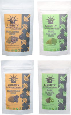 

LIBERTY INTERNATIONAL Soapnut & Heena & Shikakai & Tulsi Powder ( 114 Gm Each ) For Face , Hair & Skin Care Certified C18(Set of 4)