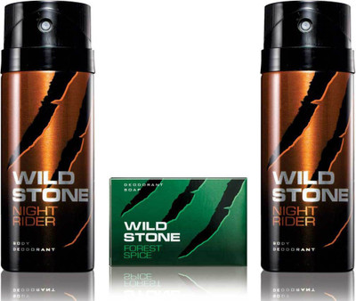 

Wild Stone 2 Night Rider Deodorant and 125gm Forest Spice Soap(Set of 3)