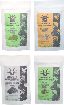 

LIBERTY INTERNATIONAL Heena & Orange & Charcoal & Tulsi Powder ( 114 Gm Each ) For Face , Hair & Skin Care Certified C18(Set of 4)