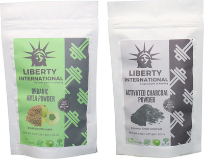 

LIBERTY INTERNATIONAL Amla & Charcoal Powder ( 227 Gm Each ) For Face , Hair & Skin Care Certified C18(Set of 2)