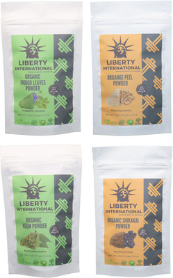 

LIBERTY INTERNATIONAL Indigo & Orange & Neem & Shikakai Powder ( 114 Gm Each ) For Face , Hair & Skin Care Certified C18(Set of 4)
