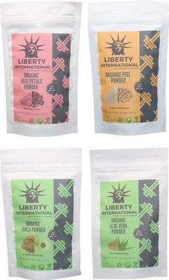 

LIBERTY INTERNATIONAL Rose & Orange & Amla & Aloevera Powder ( 227 Gm Each ) For Face , Hair & Skin Care Certified C18(Set of 4)