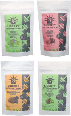 

LIBERTY INTERNATIONAL Indigo & Rose & Shikakai & Tulsi Powder ( 114 Gm Each ) For Face , Hair & Skin Care Certified C18(Set of 4)