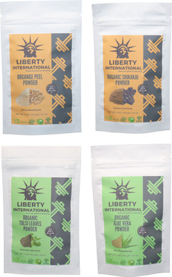 

LIBERTY INTERNATIONAL Orange & Shikakai & Tulsi & Aloevera Powder ( 114 Gm Each ) For Face , Hair & Skin Care Certified C18(Set of 4)