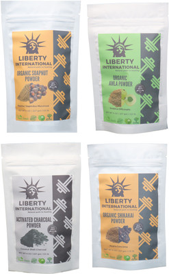 

LIBERTY INTERNATIONAL Soapnut & Amla & Charcoal & Shikakai Powder ( 227 Gm Each ) For Face , Hair & Skin Care Certified C18(Set of 4)