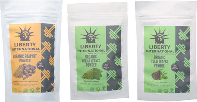 

LIBERTY INTERNATIONAL Soapnut & Heena & Tulsi Powder ( 227 Gm Each ) For Face , Hair & Skin Care Certified C18(Set of 3)