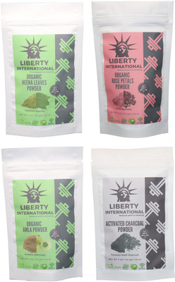 

LIBERTY INTERNATIONAL Heena & Rose & Amla & Charcoal Powder ( 114 Gm Each ) For Face , Hair & Skin Care Certified C18(Set of 4)