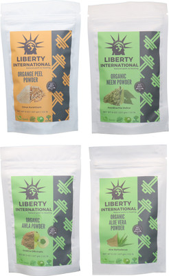 

LIBERTY INTERNATIONAL Orange & Neem & Amla & Aloevera Powder ( 227 Gm Each ) For Face , Hair & Skin Care Certified C18(Set of 4)