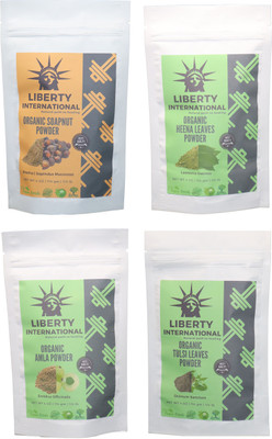 

LIBERTY INTERNATIONAL Soapnut & Heena & Amla & Tulsi Powder ( 114 Gm Each ) For Face , Hair & Skin Care Certified C18(Set of 4)