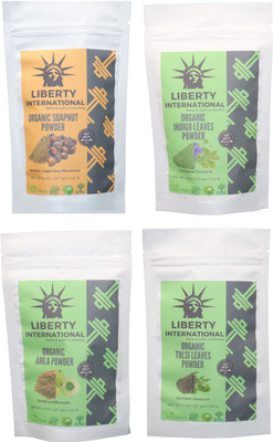 

LIBERTY INTERNATIONAL Soapnut & Indigo & Amla & Tulsi Powder ( 227 Gm Each ) For Face , Hair & Skin Care Certified C18(Set of 4)