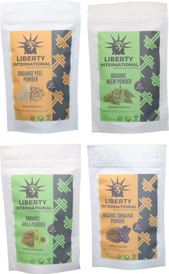 

LIBERTY INTERNATIONAL Orange & Neem & Amla & Shikakai Powder ( 227 Gm Each ) For Face , Hair & Skin Care Certified C18(Set of 4)