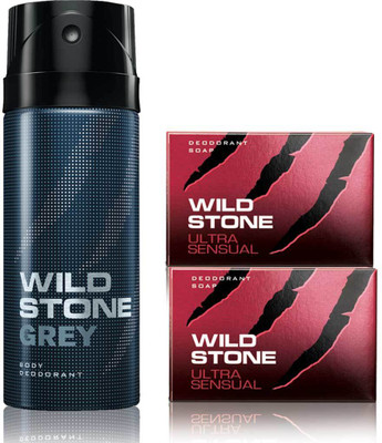 

Wild Stone Grey Deodorant and 2 Ultra Sensual 75gm Soap(Set of 3)