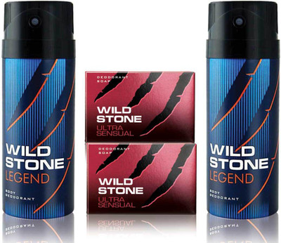 

Wild Stone 2 Legend Deodorant and 2 Ultra Sensual 125gm Soap(Set of 4)