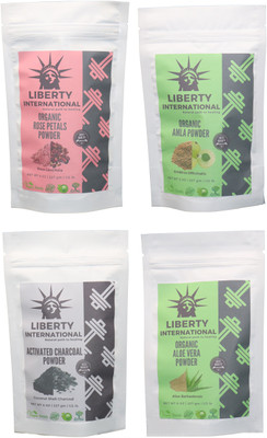 

LIBERTY INTERNATIONAL Rose & Amla & Charcoal & Aloevera Powder ( 227 Gm Each ) For Face , Hair & Skin Care Certified C9 912 g(Set of 4)