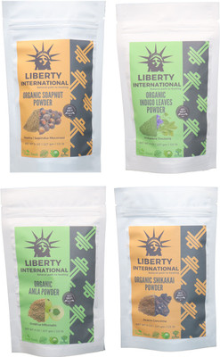 

LIBERTY INTERNATIONAL Soapnut & Indigo & Amla & Shikakai Powder ( 227 Gm Each ) For Face , Hair & Skin Care Certified C18(Set of 4)