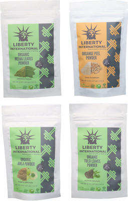 

LIBERTY INTERNATIONAL Heena & Orange & Amla & Tulsi Powder ( 227 Gm Each ) For Face , Hair & Skin Care Certified C18(Set of 4)