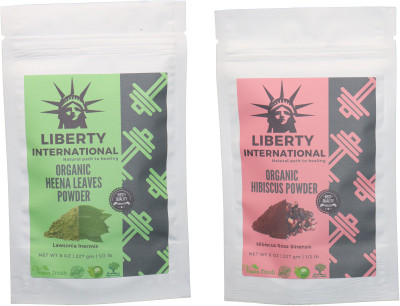 LIBERTY INTERNATIONAL Heena & Hibiscus Powder ( 227 Gm Each ) For Face , Hair & Skin Care Certified C18(Set of 2)
