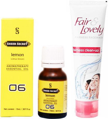 

Sheer Secret Lemon Essential Oil 15 ml and Fair & Lovely Fairness Instant Glow Clean-up face wash 100 ml(Set of 2)