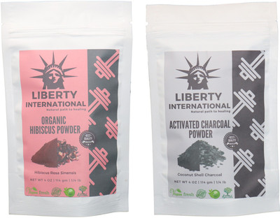 

LIBERTY INTERNATIONAL Hibiscus & Charcoal Powder ( 114 Gm Each ) For Face , Hair & Skin Care Certified C18(Set of 2)