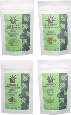 

LIBERTY INTERNATIONAL Indigo & Amla & Tulsi & Aloevera Powder ( 114 Gm Each ) For Face , Hair & Skin Care Certified C18(Set of 4)