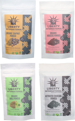 

LIBERTY INTERNATIONAL Soapnut & Hibiscus & Amla & Charcoal Powder ( 114 Gm Each ) For Face , Hair & Skin Care Certified C18(Set of 4)