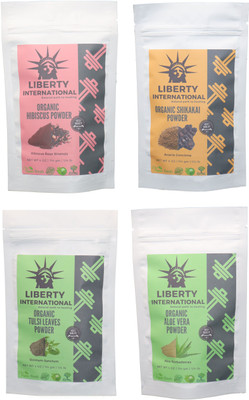 

LIBERTY INTERNATIONAL Hibiscus & Shikakai & Tulsi & Aloevera Powder ( 114 Gm Each ) For Face , Hair & Skin Care Certified C18(Set of 4)