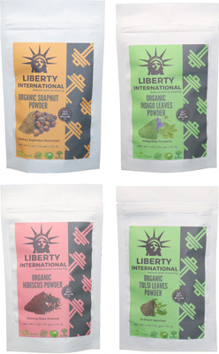 

LIBERTY INTERNATIONAL Soapnut & Indigo & Hibiscus & Tulsi Powder ( 114 Gm Each ) For Face , Hair & Skin Care Certified C18(Set of 4)