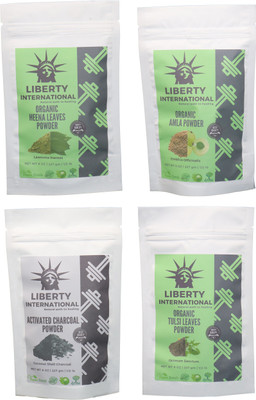 

LIBERTY INTERNATIONAL Heena & Amla & Charcoal & Tulsi Powder ( 227 Gm Each ) For Face , Hair & Skin Care Certified C18(Set of 4)