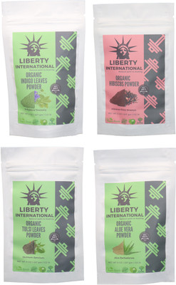 

LIBERTY INTERNATIONAL Indigo & Hibiscus & Tulsi & Aloevera Powder ( 227 Gm Each ) For Face , Hair & Skin Care Certified C18(Set of 4)
