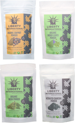 

LIBERTY INTERNATIONAL Soapnut & Indigo & Neem & Charcoal Powder ( 227 Gm Each ) For Face , Hair & Skin Care Certified C18(Set of 4)
