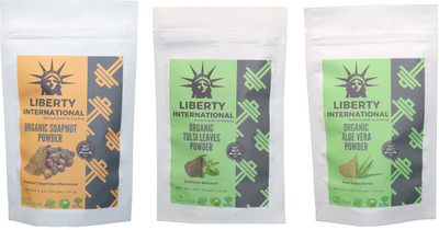 

LIBERTY INTERNATIONAL Soapnut & Tulsi & Aloevera Powder ( 114 Gm Each ) For Face , Hair & Skin Care Certified C18(Set of 3)