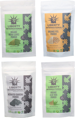 

LIBERTY INTERNATIONAL Heena & Orange & Charcoal & Aloevera Powder ( 227 Gm Each ) For Face , Hair & Skin Care Certified C18(Set of 4)