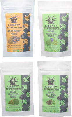 

LIBERTY INTERNATIONAL Soapnut & Indigo & Heena & Tulsi Powder ( 227 Gm Each ) For Face , Hair & Skin Care Certified C18(Set of 4)