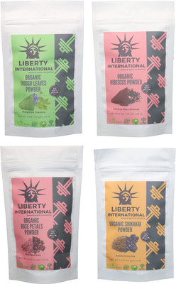 

LIBERTY INTERNATIONAL Indigo & Hibiscus & Rose & Shikakai Powder ( 114 Gm Each ) For Face , Hair & Skin Care Certified C18(Set of 4)