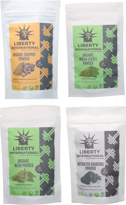 

LIBERTY INTERNATIONAL Soapnut & Heena & Neem & Charcoal Powder ( 227 Gm Each ) For Face , Hair & Skin Care Certified C18(Set of 4)