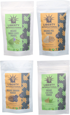 

LIBERTY INTERNATIONAL Indigo & Orange & Shikakai & Aloevera Powder ( 227 Gm Each ) For Face , Hair & Skin Care Certified C18(Set of 4)