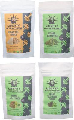 

LIBERTY INTERNATIONAL Orange & Neem & Amla & Tulsi Powder ( 227 Gm Each ) For Face , Hair & Skin Care Certified C18(Set of 4)