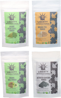

LIBERTY INTERNATIONAL Heena & Orange & Amla & Charcoal Powder ( 114 Gm Each ) For Face , Hair & Skin Care Certified C18(Set of 4)