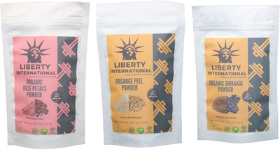 

LIBERTY INTERNATIONAL Rose & Orange & Shikakai Powder ( 227 Gm Each ) For Face , Hair & Skin Care Certified C18(Set of 3)