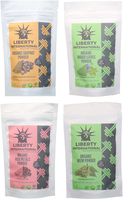 

LIBERTY INTERNATIONAL Soapnut & Indigo & Rose & Neem Powder ( 227 Gm Each ) For Face , Hair & Skin Care Certified C18(Set of 4)